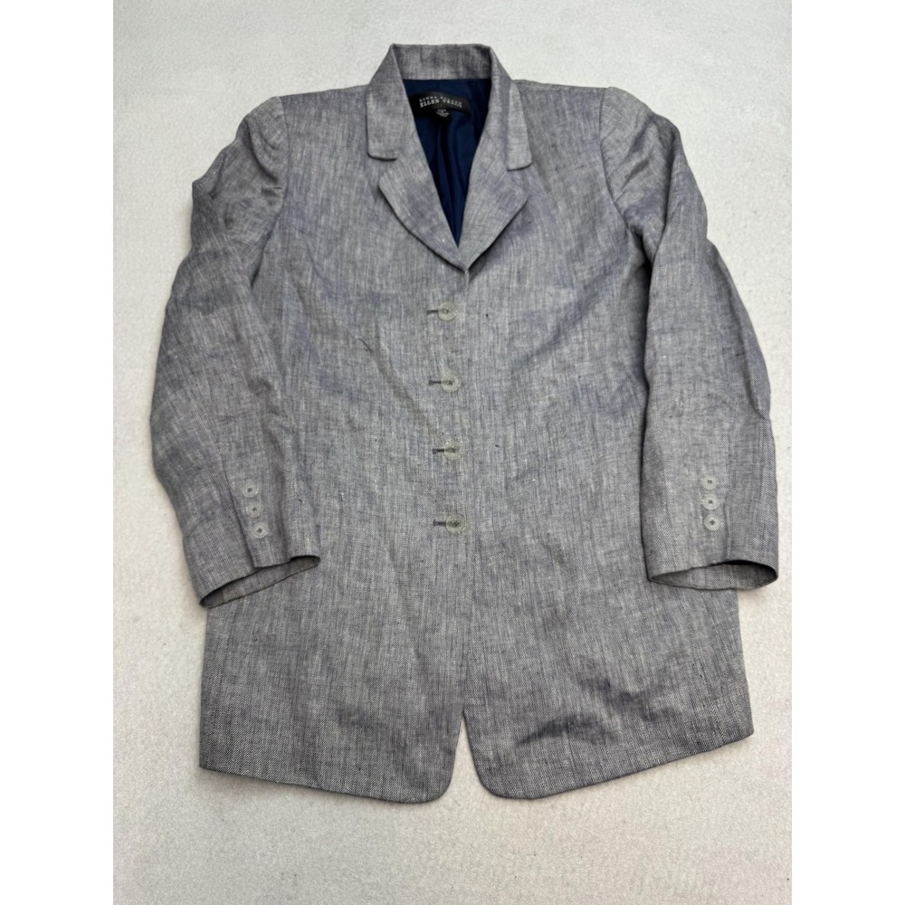 Linda Allard Ellen Tracy Blazer Jacket Women's Petite 8 Blue Gray 100% Linen